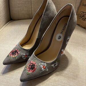Bebe suede embroidered heels